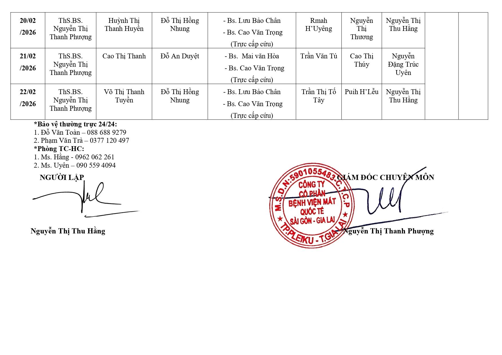 LỊCH TRỰC CẤP CỨU TẾT NGUYÊN ĐÁN BÍNH NGỌ 2026_page-0002
